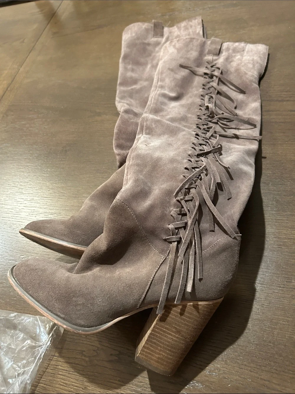 Carlos Santana Brown Suede Over-the-Knee Fringe Boots